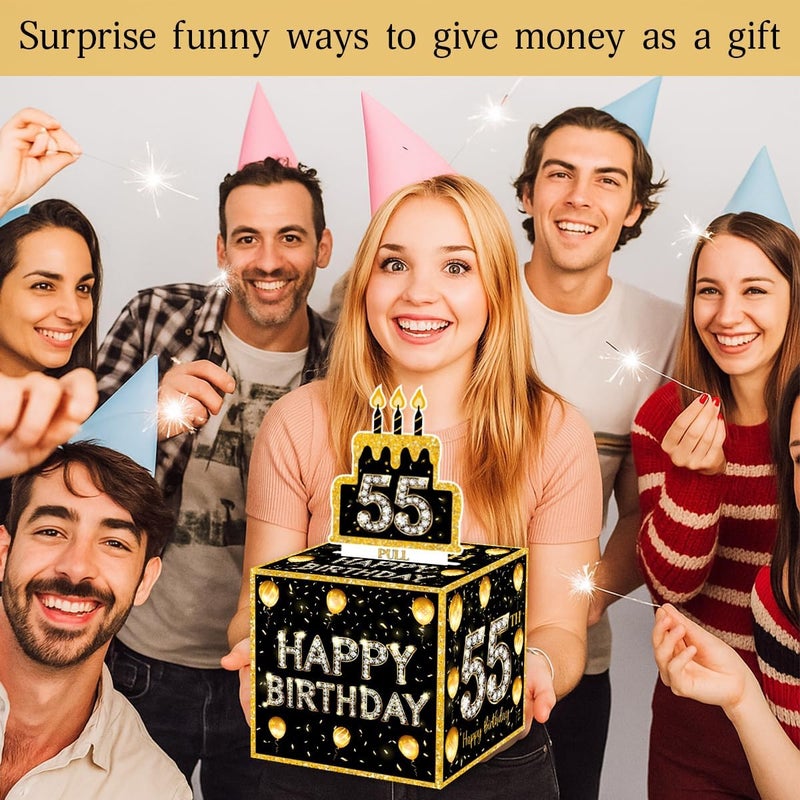 ChillHui Store 55th Birthday Money Gift Boxes, Fifty-Five Years Old Birthday Money Pull Box for Men Women - Image 2